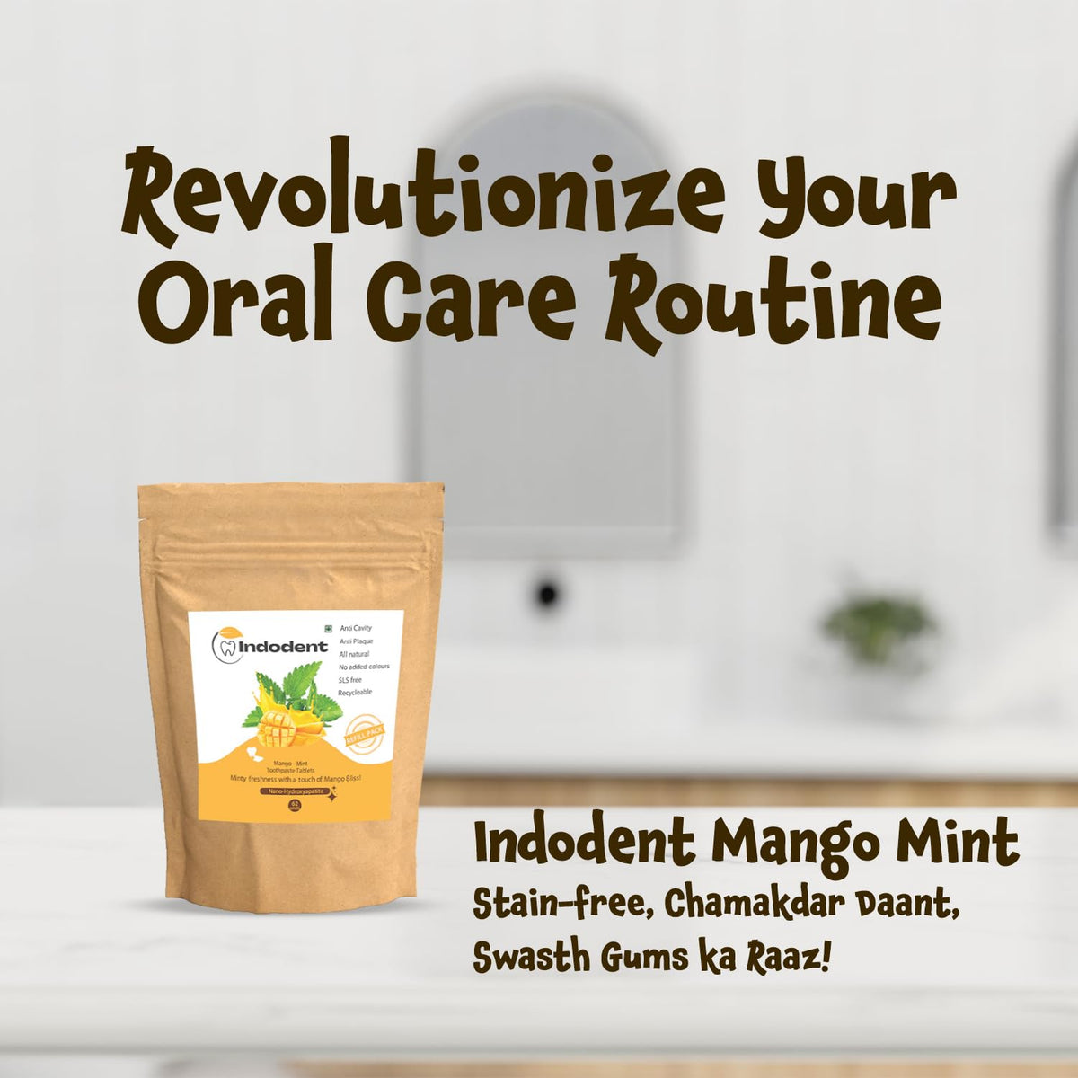 Mango Mint Toothpaste tablets (62) | Refill Pouch | Minty Fresh | Strengthening SLS free Multi-Protection Formula | Hydroxyapatite
