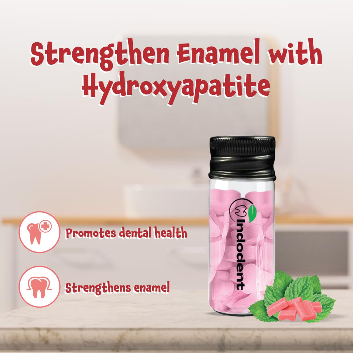 Bubblegum Mint Toothpaste tablets (14) bottle | Travel Pack | Minty Fresh | Strengthening SLS free Multi-Protection Formula | Hydroxyapatite