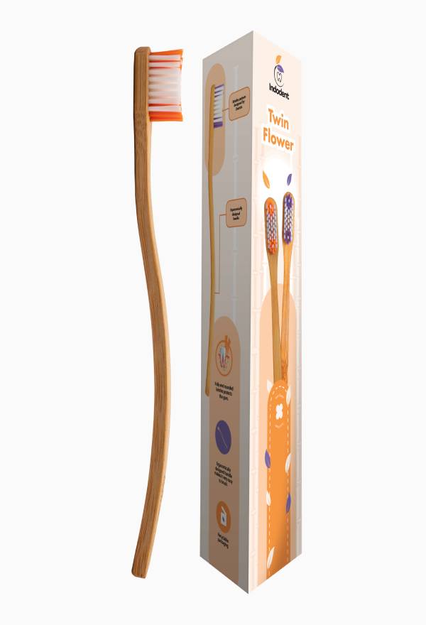 Twin Flower Bamboo Toothbrush | Adult | Soft | Orange and Purple