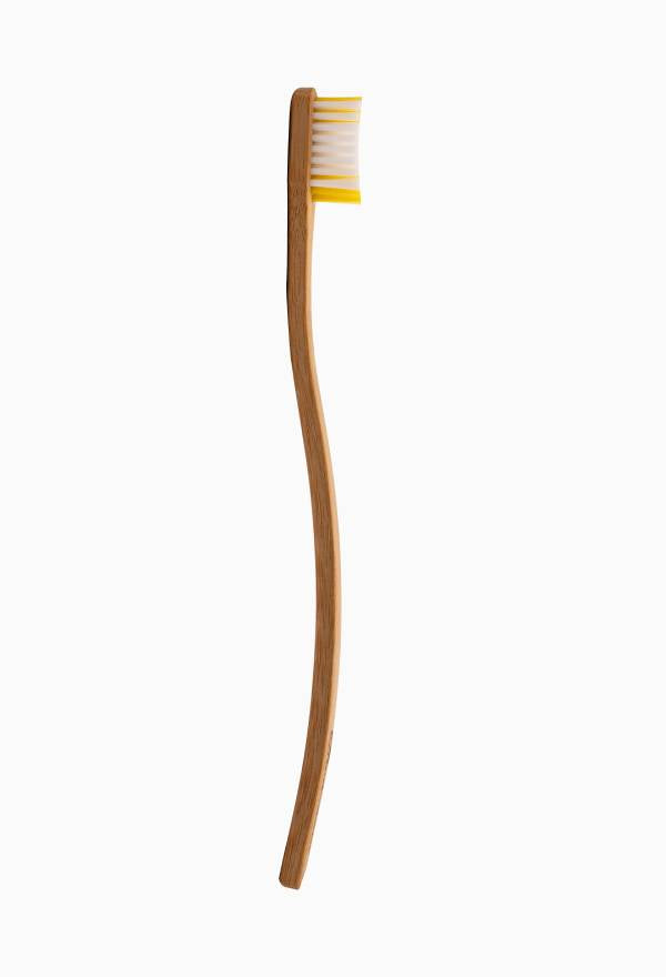 Twin Flower Yellow Bamboo Toothbrush Adult