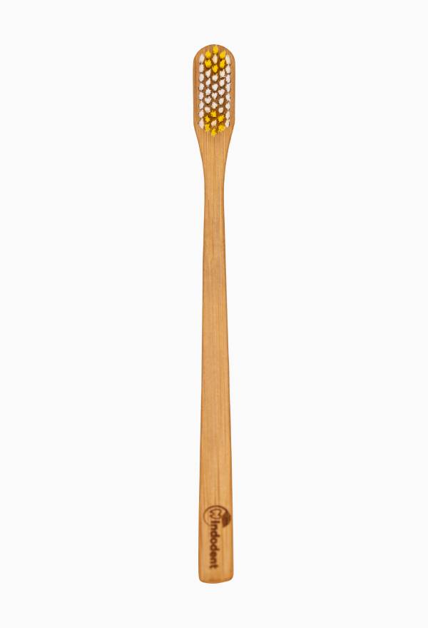 Twin Flower Yellow Bamboo Toothbrush Adult
